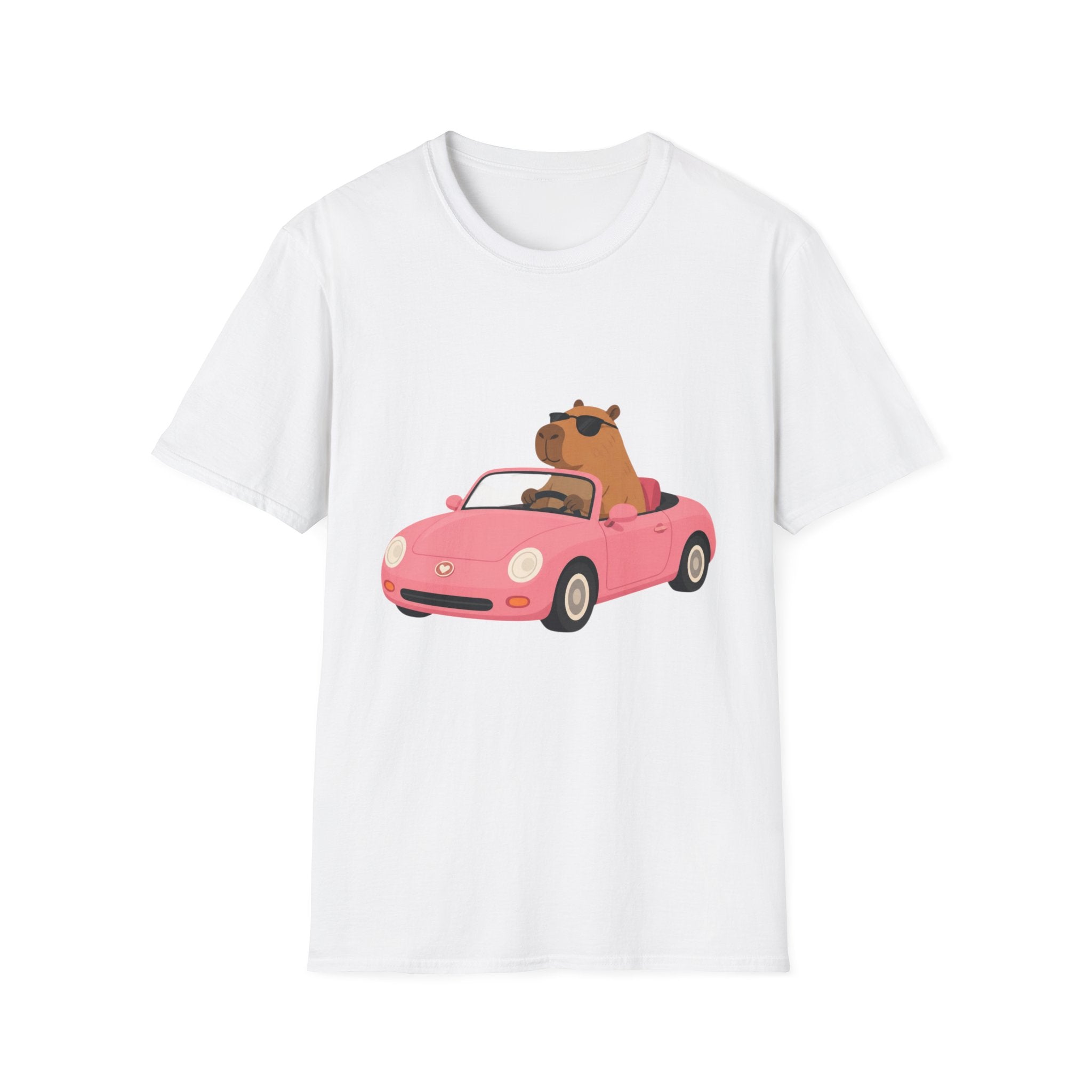 Bear Driving Pink Convertible T‑Shirt — Cute Sunglasses Car Graphic Tee