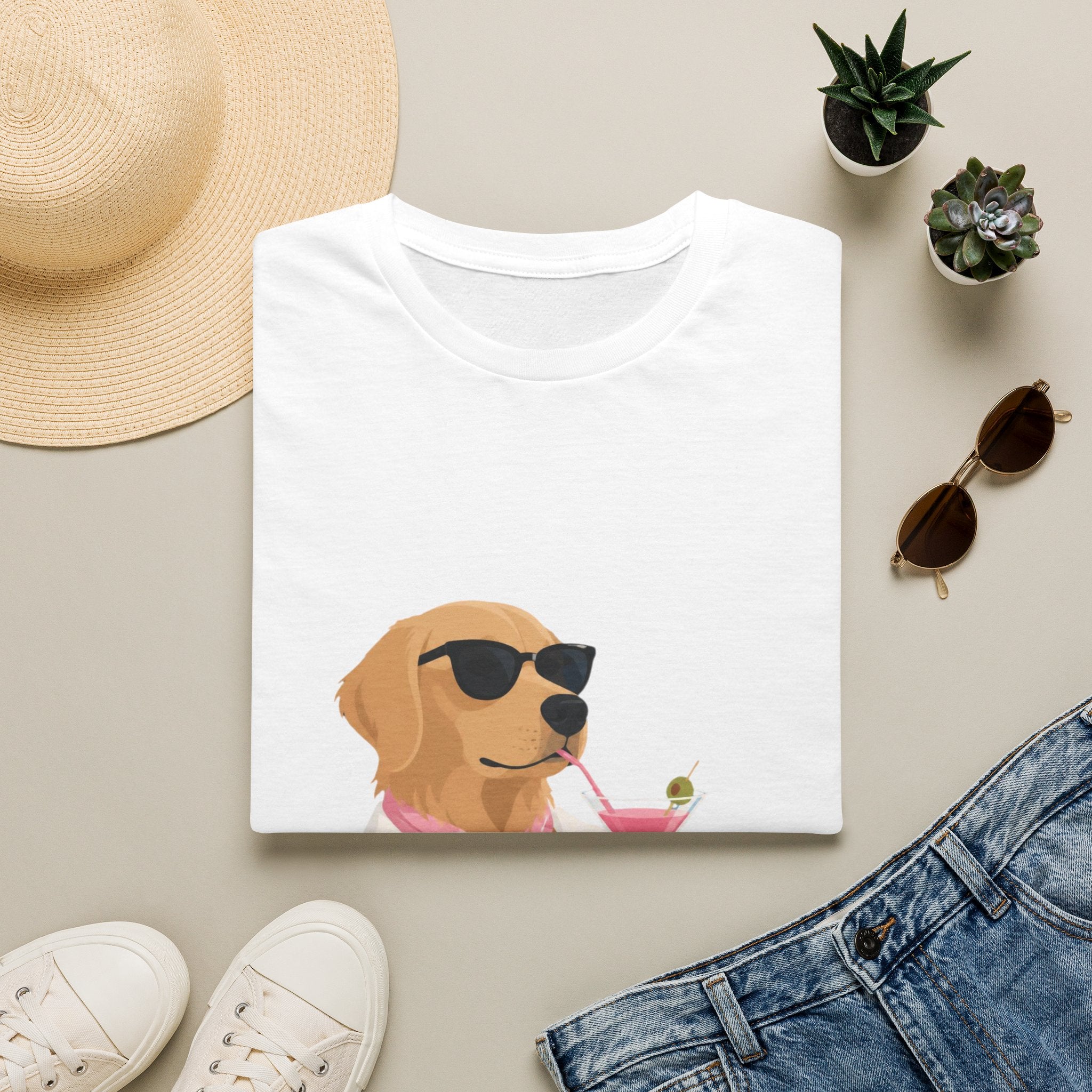 Dog With Cocktail T-Shirt — Relaxed Sunglasses Labrador Graphic Tee